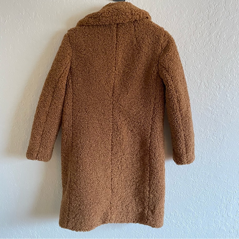 J. Crew Sherpa teddy trench coat jacket XXS petite warm brandy tan - Picture 5 of 9